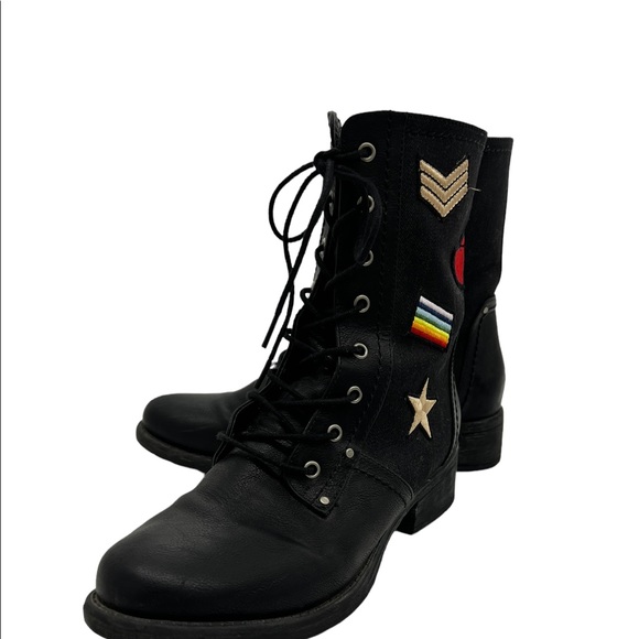 MIA Shoes - MIA Womens combat boots with military patches and easy zipper access size 8.5.